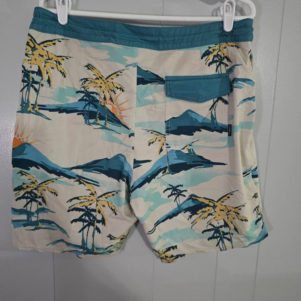O'Neill Cruzers Board Shorts Mens 34 Blue‎ Tropical Palm Tree Print Swim Trunks